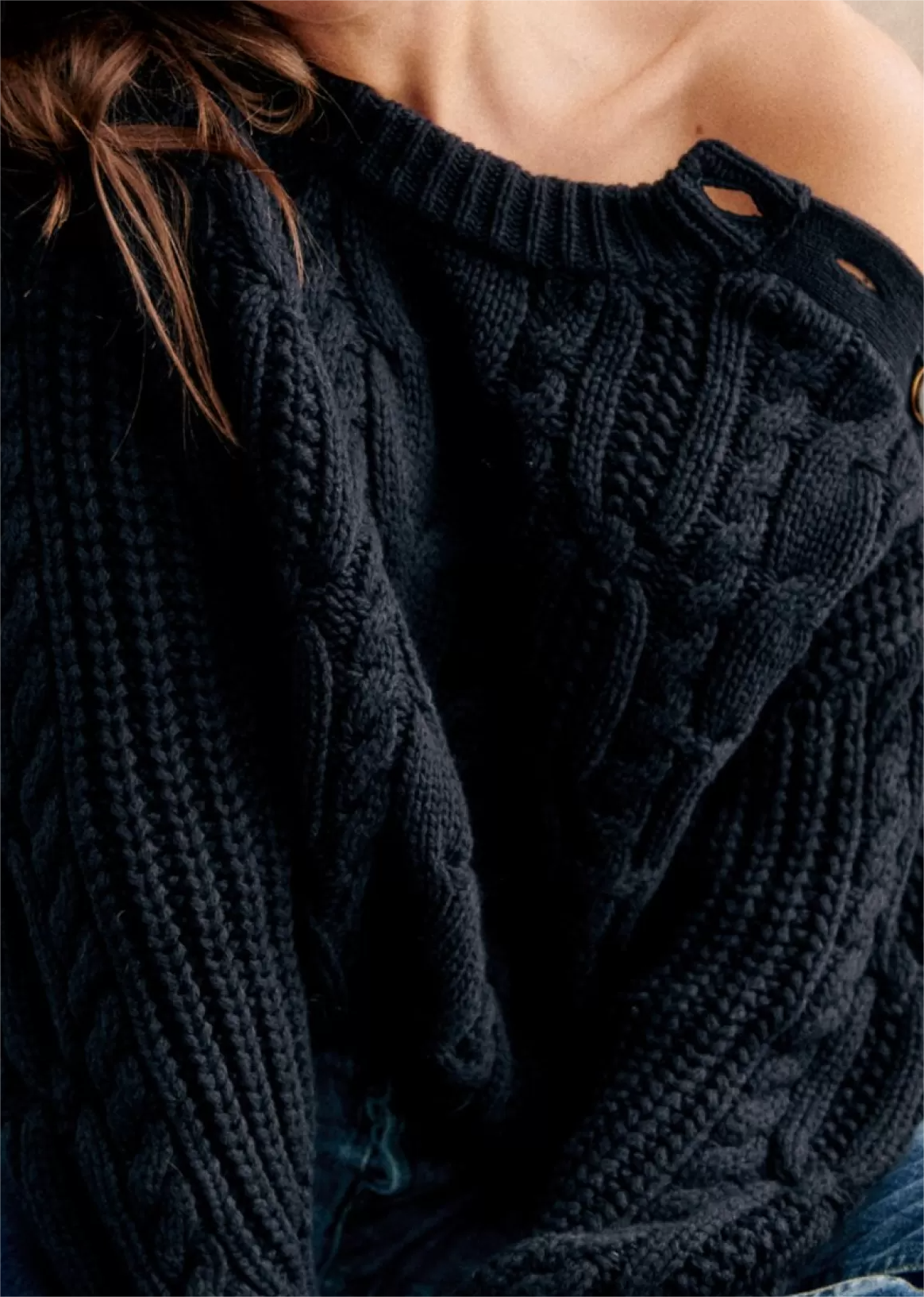 Button Detail Navy Chunky Sweater