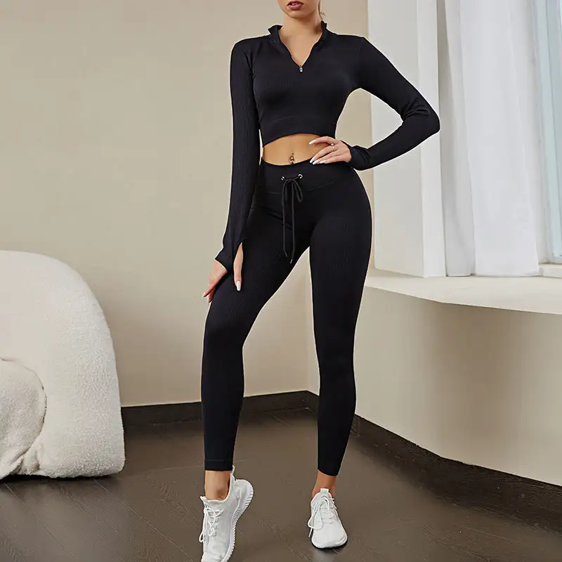 Seamless High-Waist Two-Piece Top and Leggings Active Set