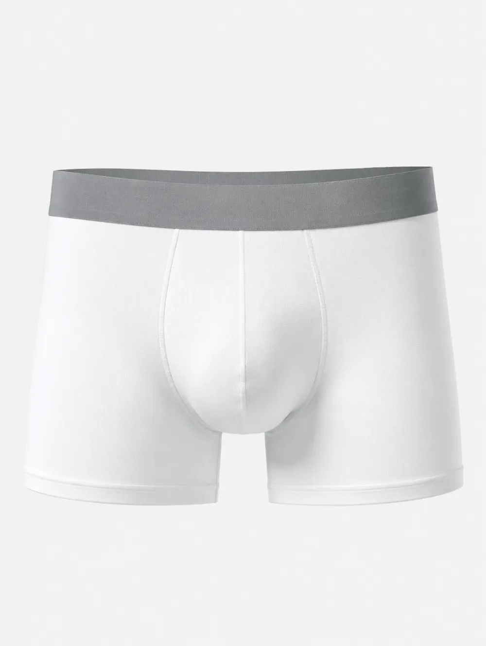 Men's Minimalist Solid White Grey Waistband Printed Boxer Briefs