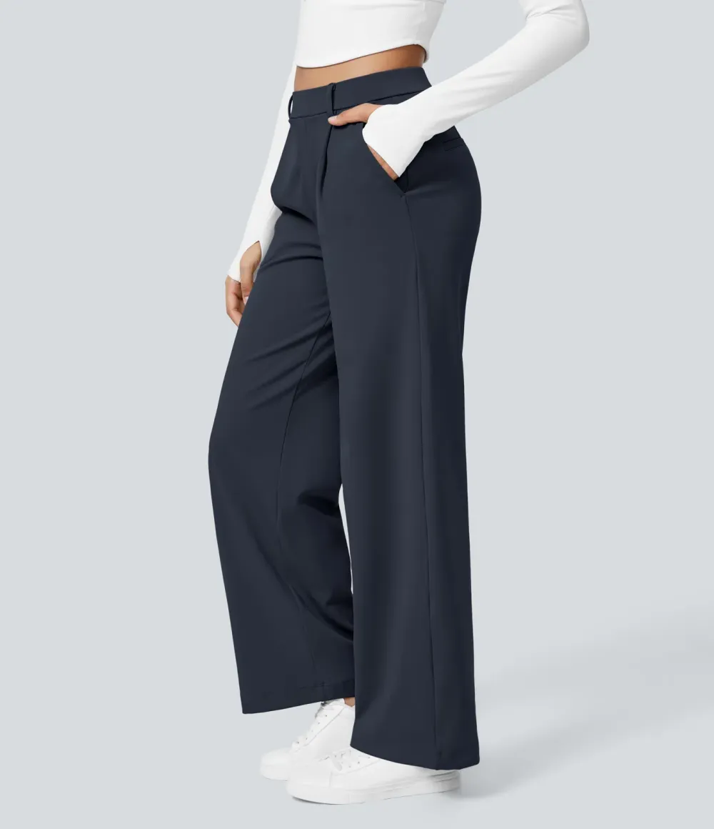 High Waisted Side Pocket Straight Leg Work Pants