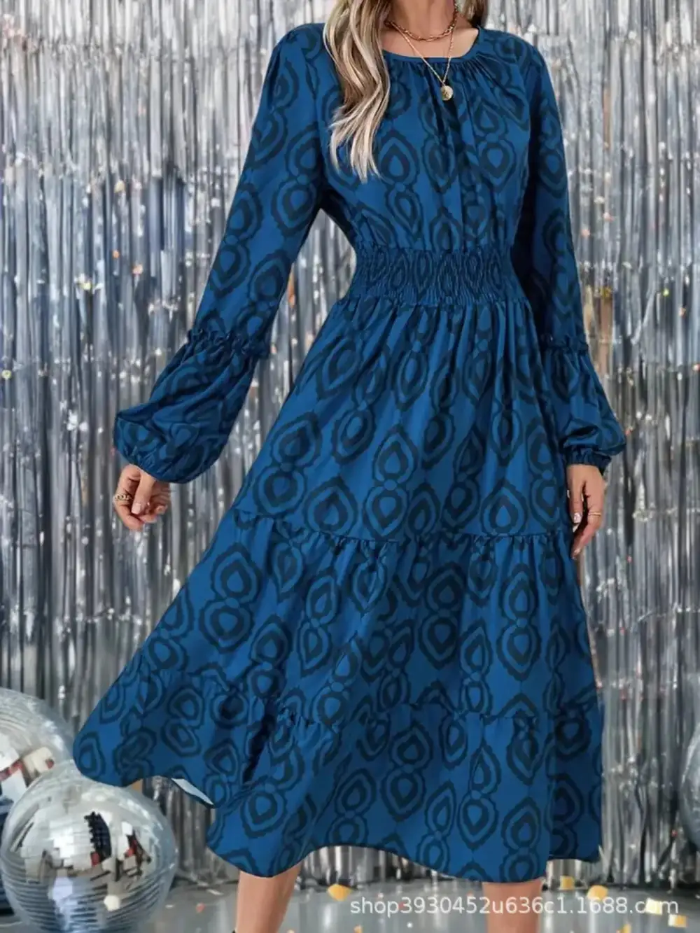 Printed Round Neck Dress Casual