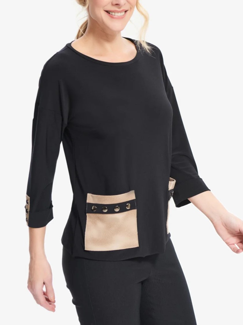 Black and Tan Pocket - Detail 3/4 - Sleeve Top