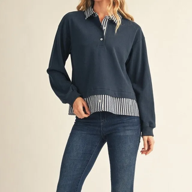 Stripe Accent Mixed Media Top