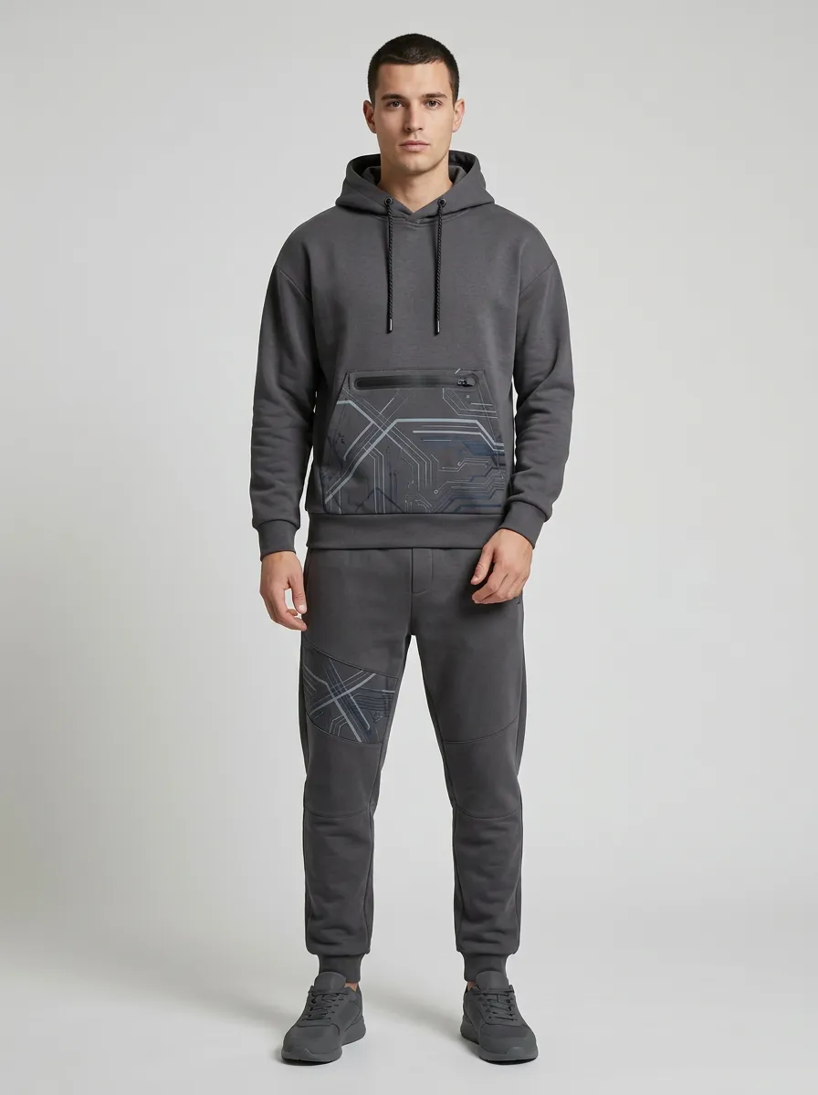 Men's Techwear Cyber Circuit Printed Hoodie Jogger Set