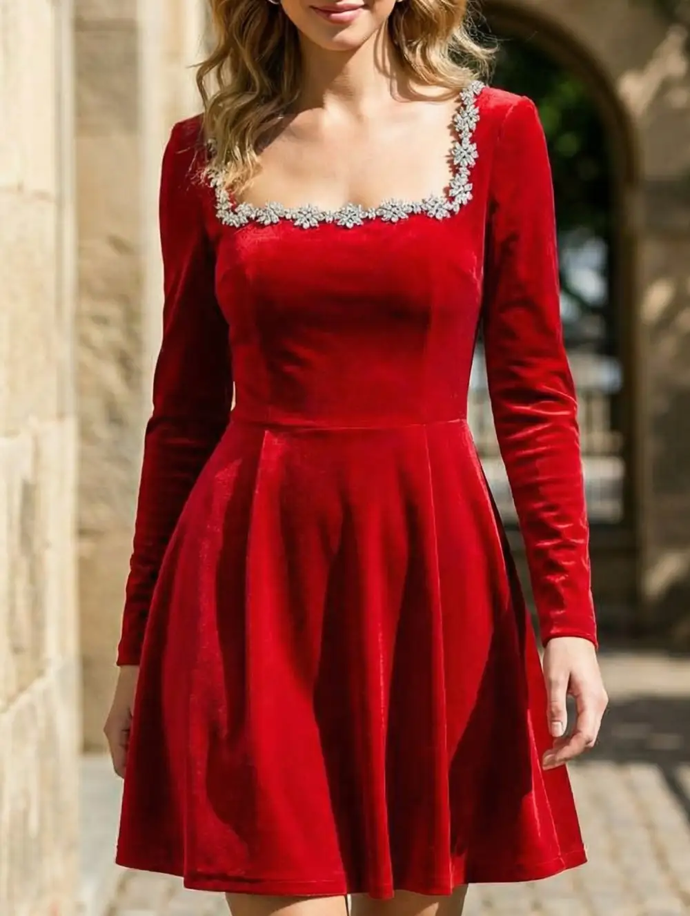 Velvet Square Neck Dress