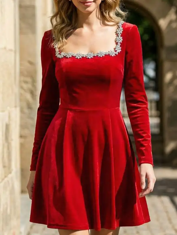 Velvet Square Neck Dress