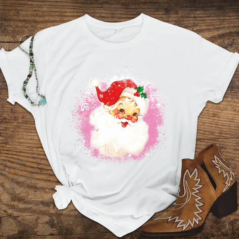 Christmas Women's Santa Clause Print Cotton T-shirt