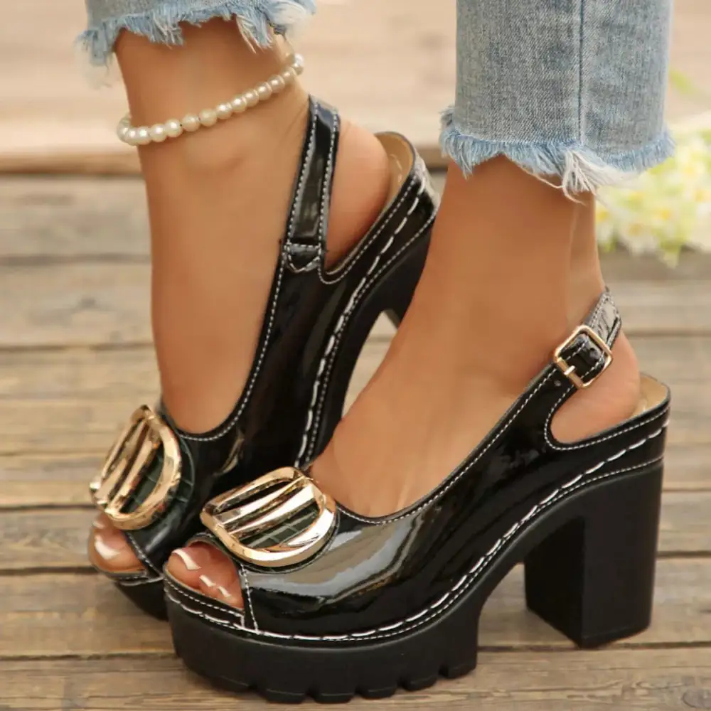 Refined Peep Toe Block Heel Sandals