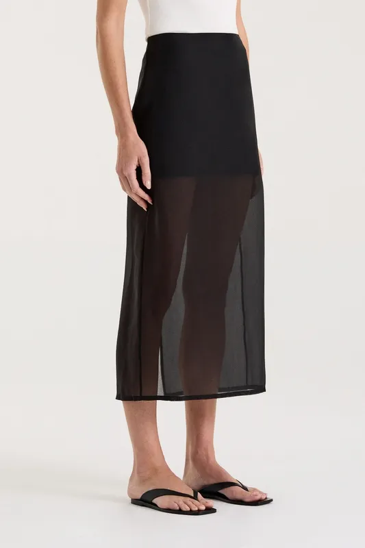 Black Sheer Organza Midi Skirt