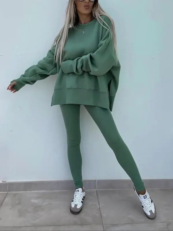 🔥6 PACKS $23.97🔥Women Casual Two Piece Outfits Oversized Pullover Sweatshirts with Thumb Hole Slit Ribbed Pants