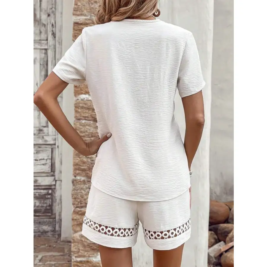 V Neck Short Sleeve Top and Shorts Set