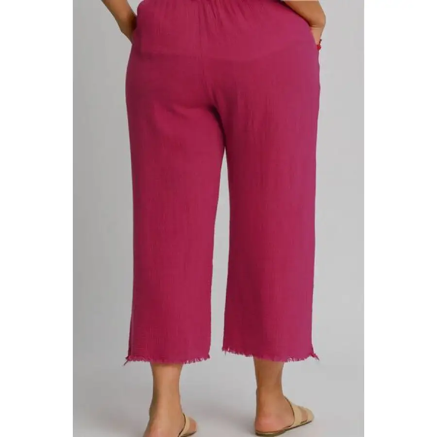 Full Size Raw Hem Elastic Waist Wide Leg Pants Plus Size