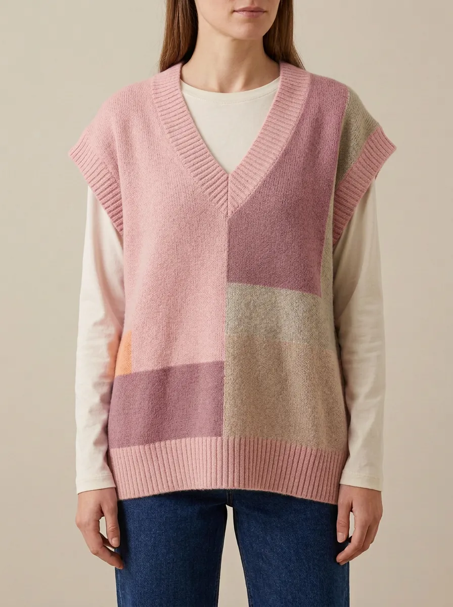 Colorblock Geometric Sweater Vest