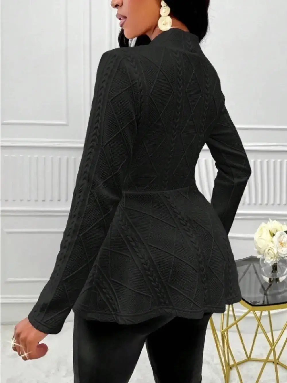 One Button Textured Peplum Cardigan