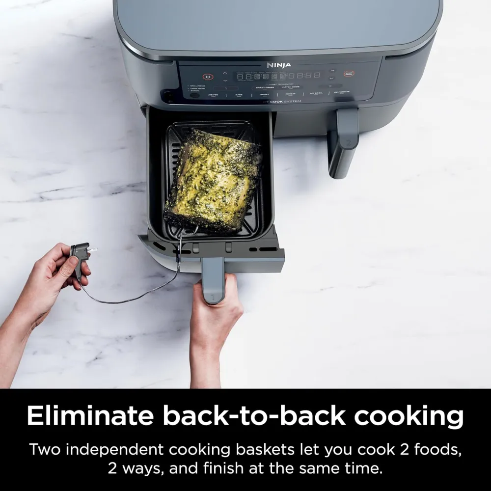 Ninja Air Fryer, Thermometer, Roast, Bake, Air Fry, Crisps, Broil, Reheats, Keep Warm