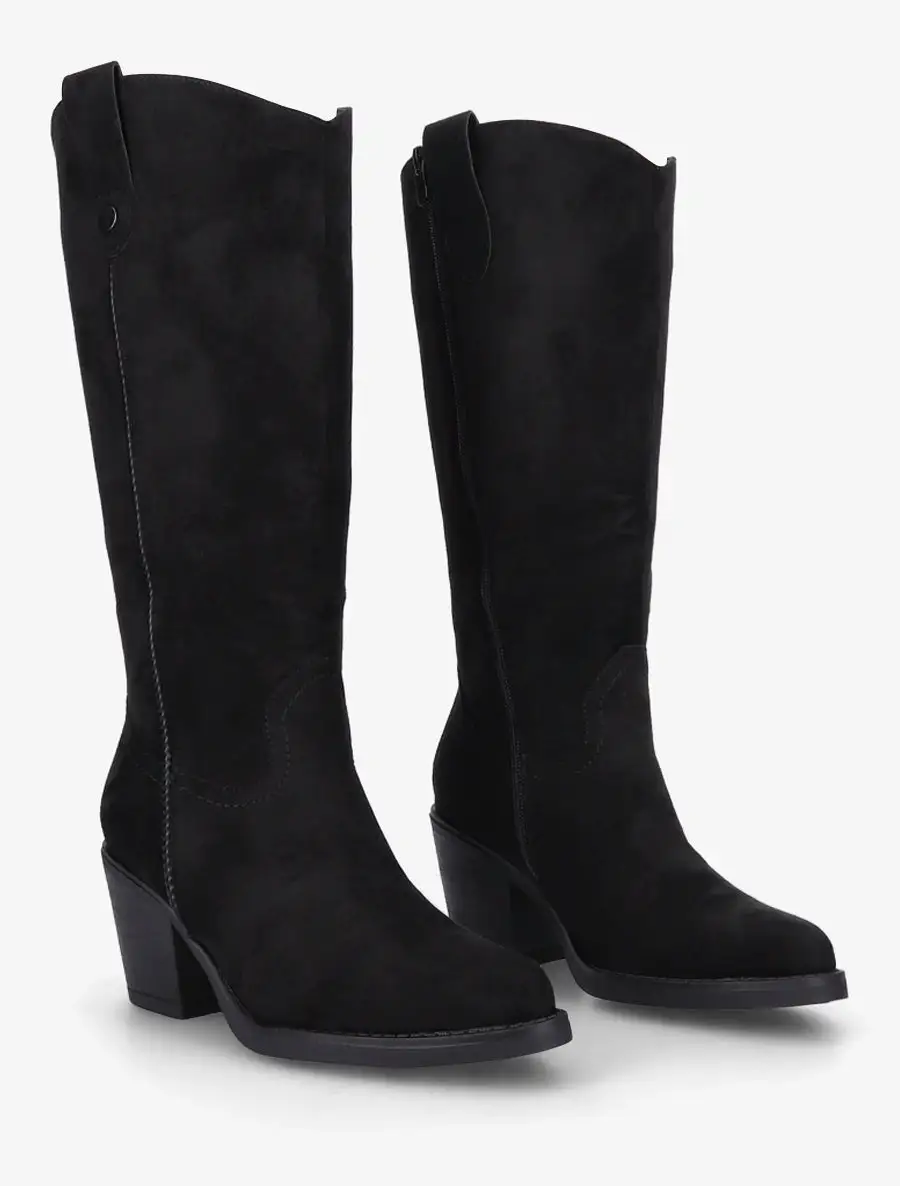 Bold Detail Block Heel Faux Suede Knee High Boots