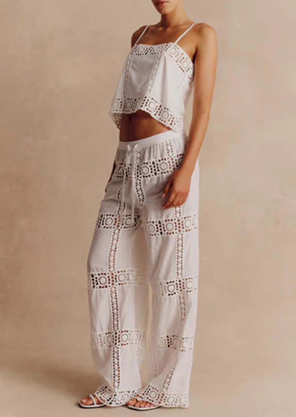 EYELET WIDE LEG PANTS