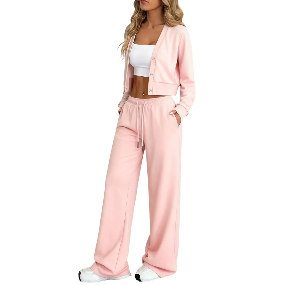 Women's Long Sleeve Jacket & Pants Set, Casual Fashion for Fall Winter