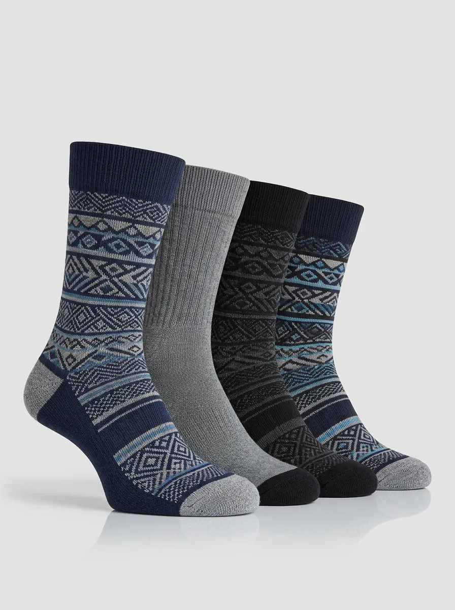 Relaxed Geometric Crew Daily Wear Men's Four Pair Socks