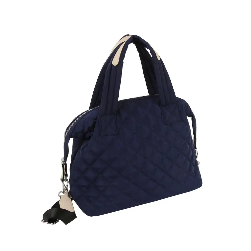 Quilted Crystal Accent Pocketed Satchel Shoulder Bag