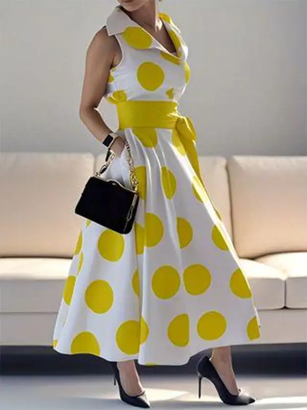 Polka Dot Sleeveless Shirt Maxi Dress