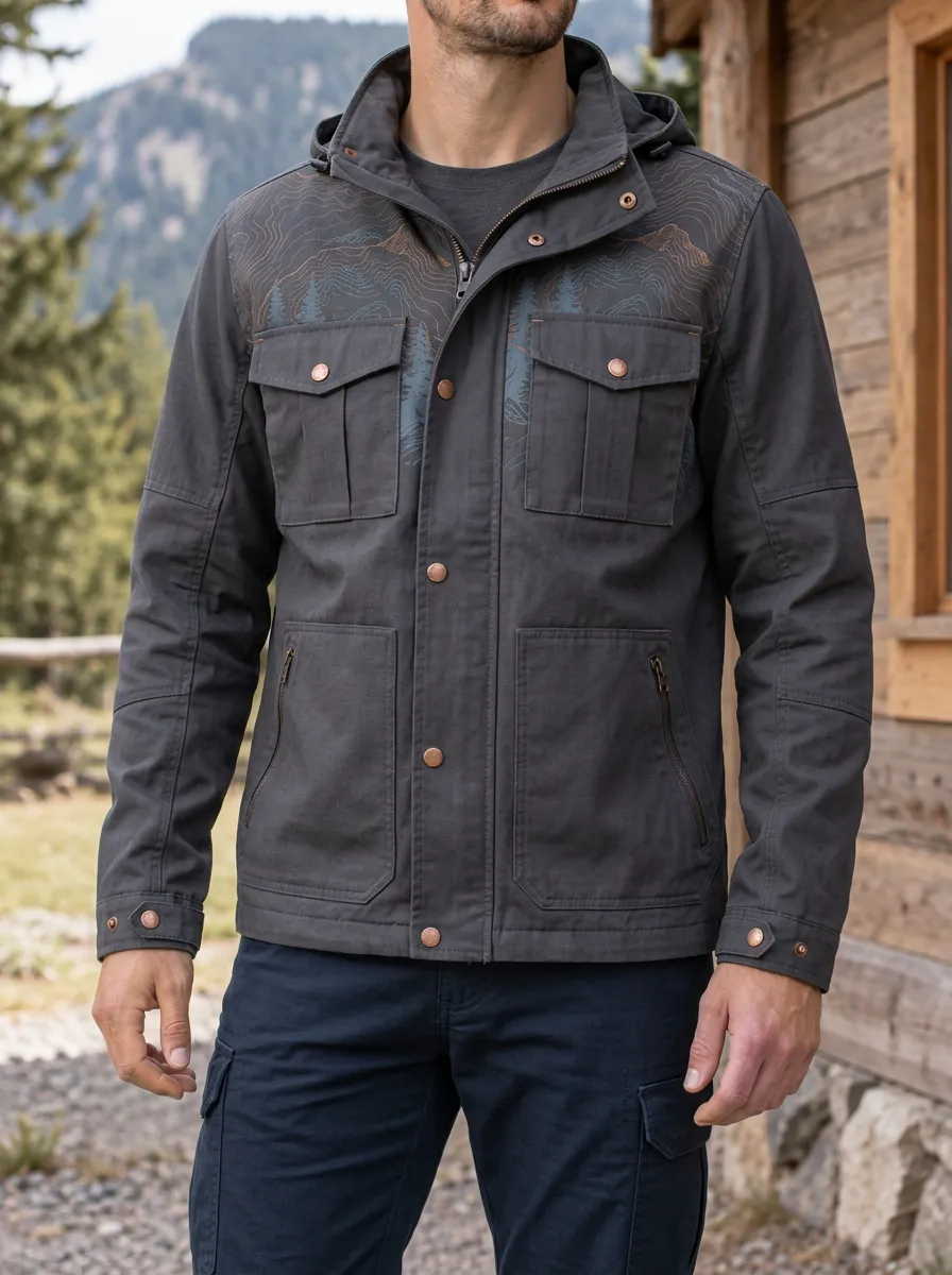Men's Outdoor Nature Topographic Forest Rugged Horizon Jacket