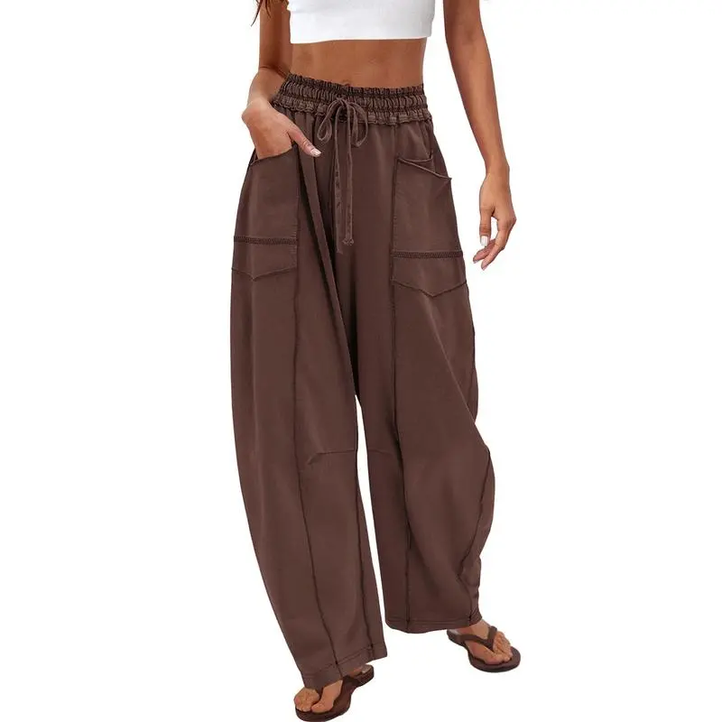 9PACKWomen'S Baggy Barrel Pants Wide Leg LoungeDrawstring Sweatpants With Pockets Minimalist BottomsCasual Style Comfortable Breathable