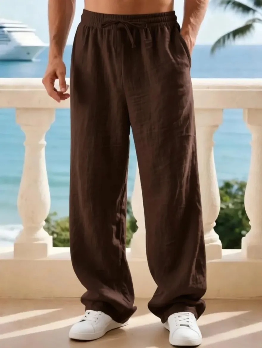 Men's classic linen casual straight-leg pants, breathable, comfortable, and stylish long pants