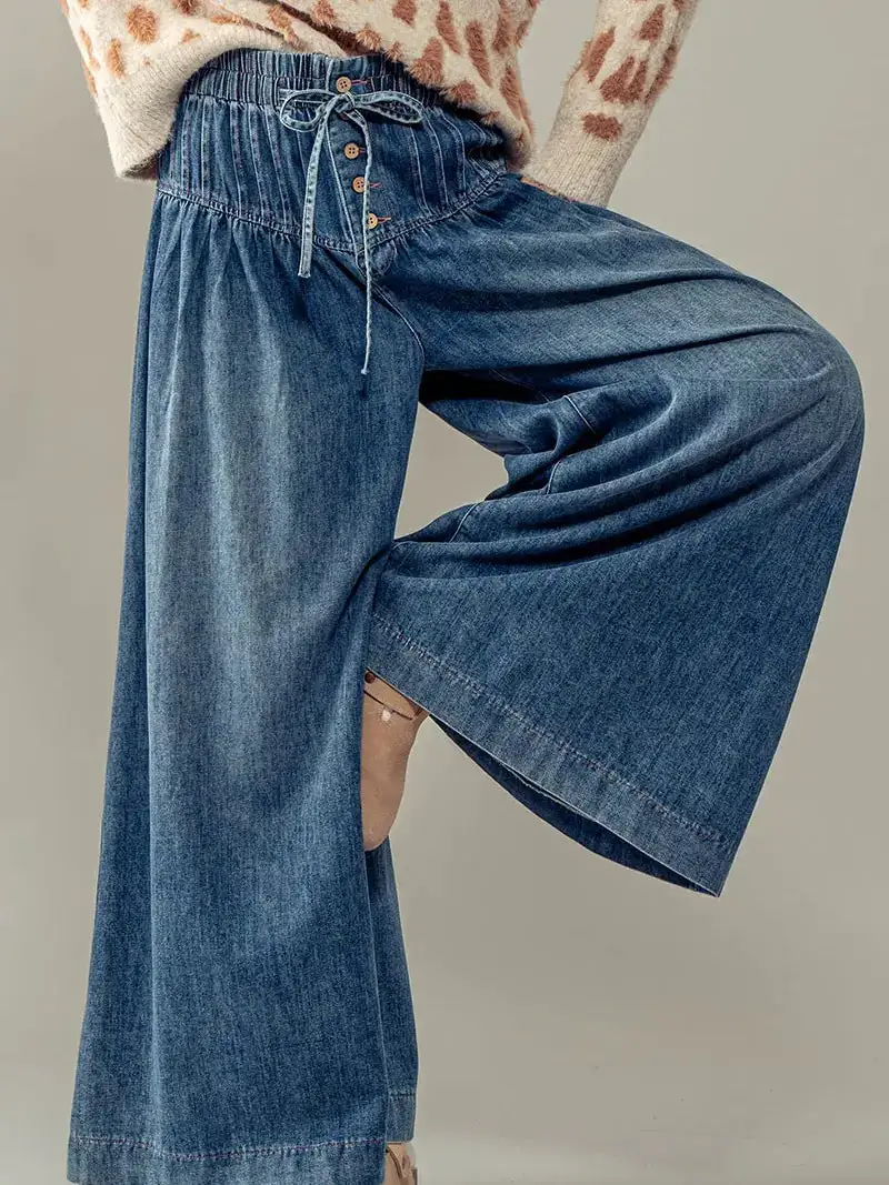 Roomy Drawstring Wide Leg Casual Pants