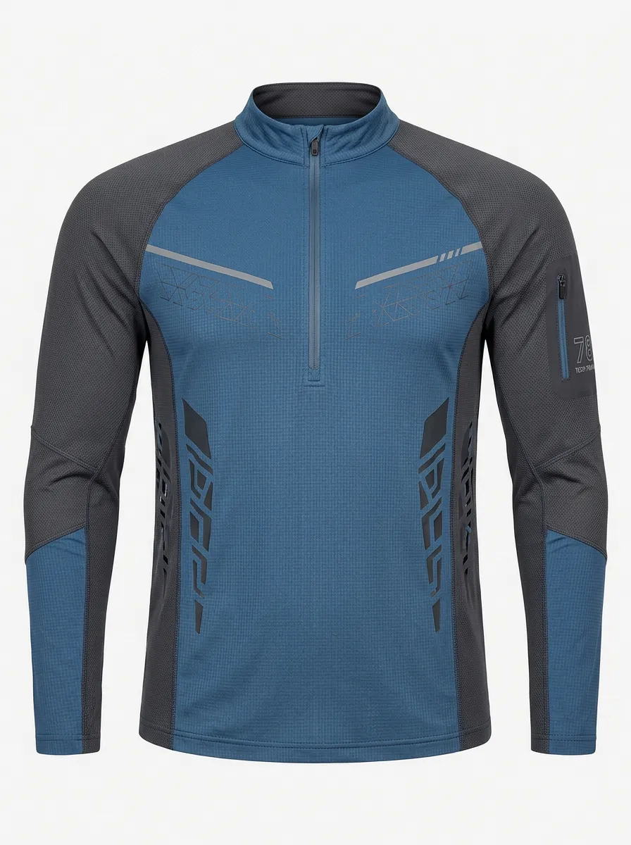 Men's Sporty Geometric Pattern Printed Quarter Zip Top