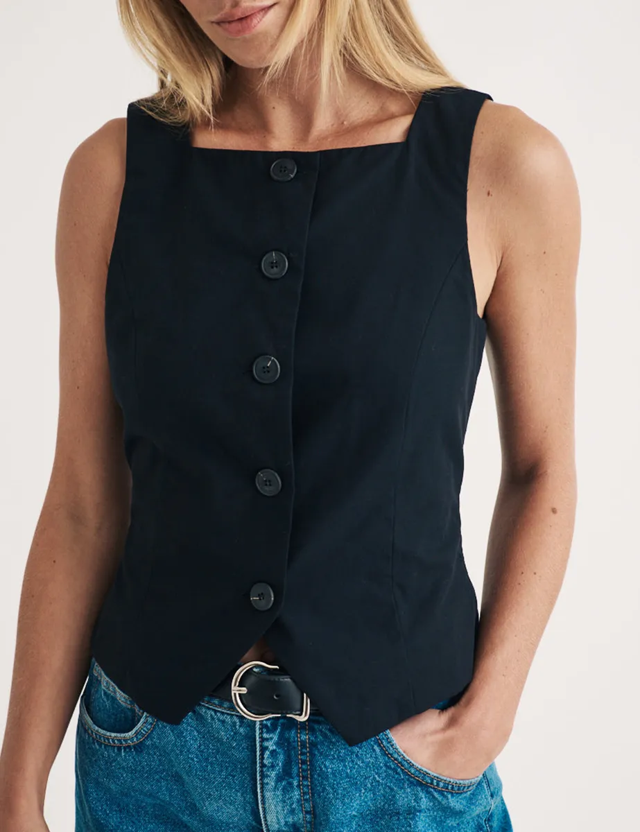Black Square Neck Waistcoat