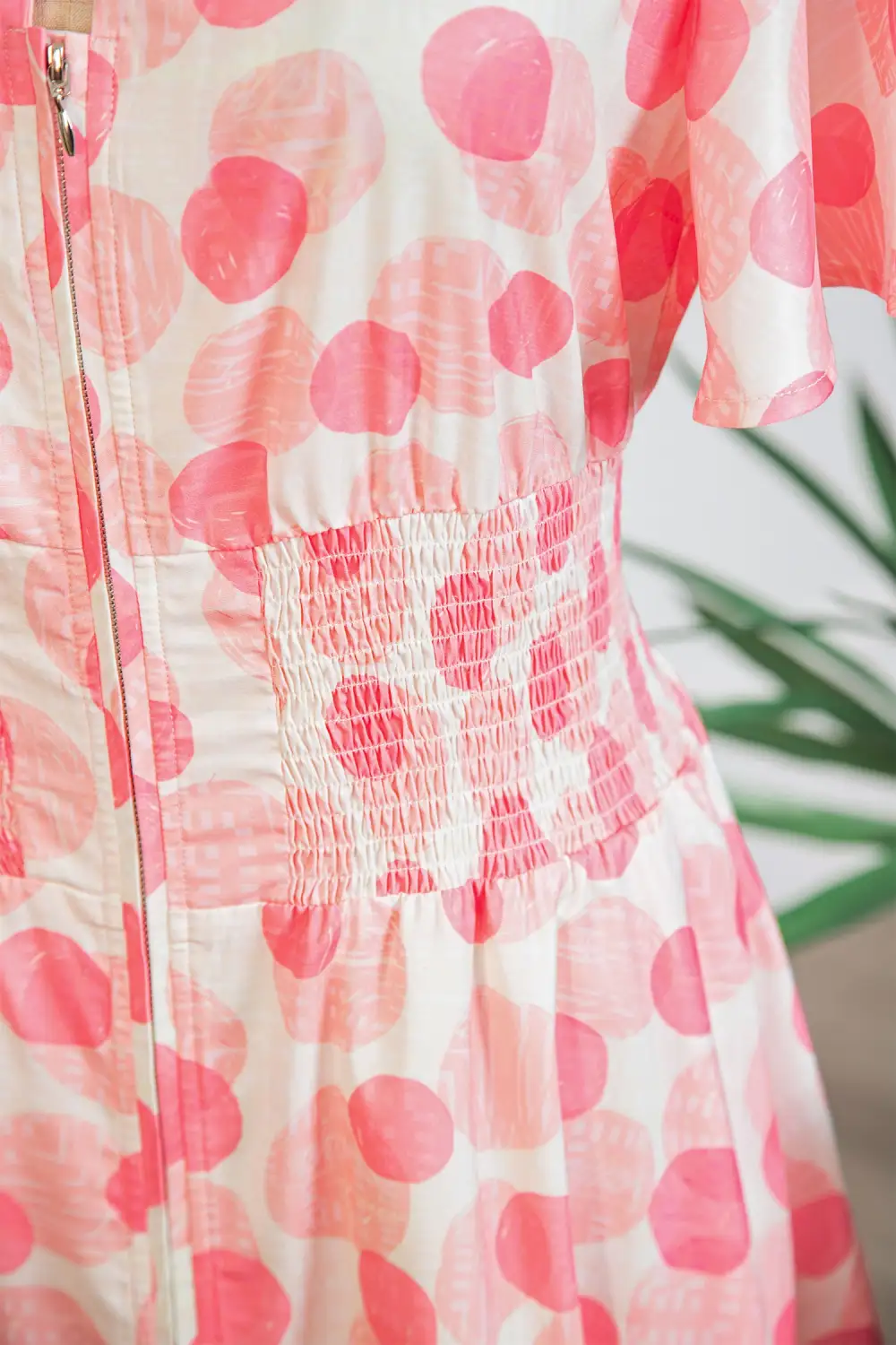 Polka Dot Printed Zip Front Dress Casual
