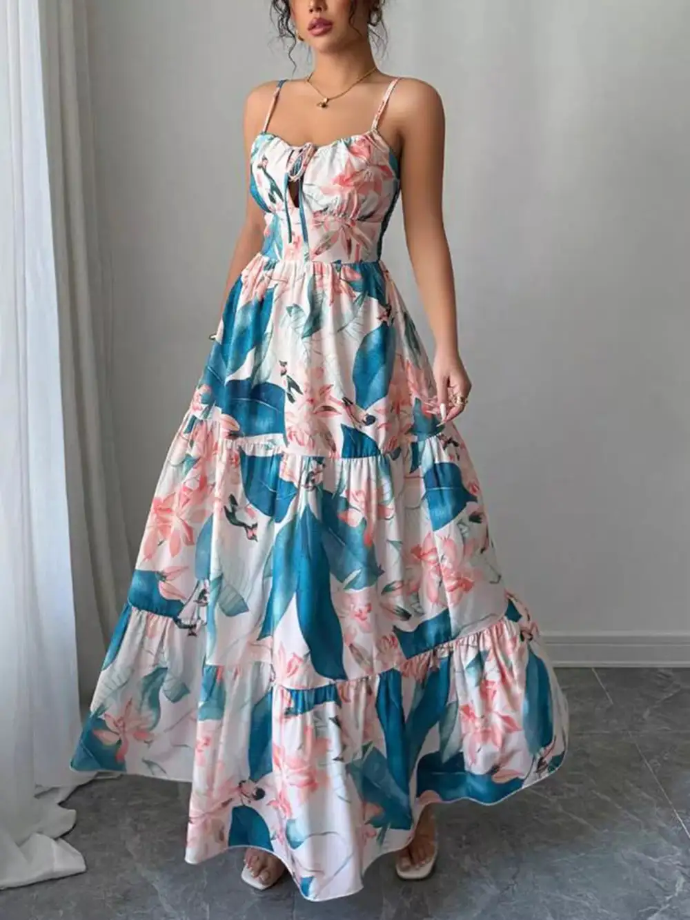 Floral Print Tiered Maxi Cami Dress