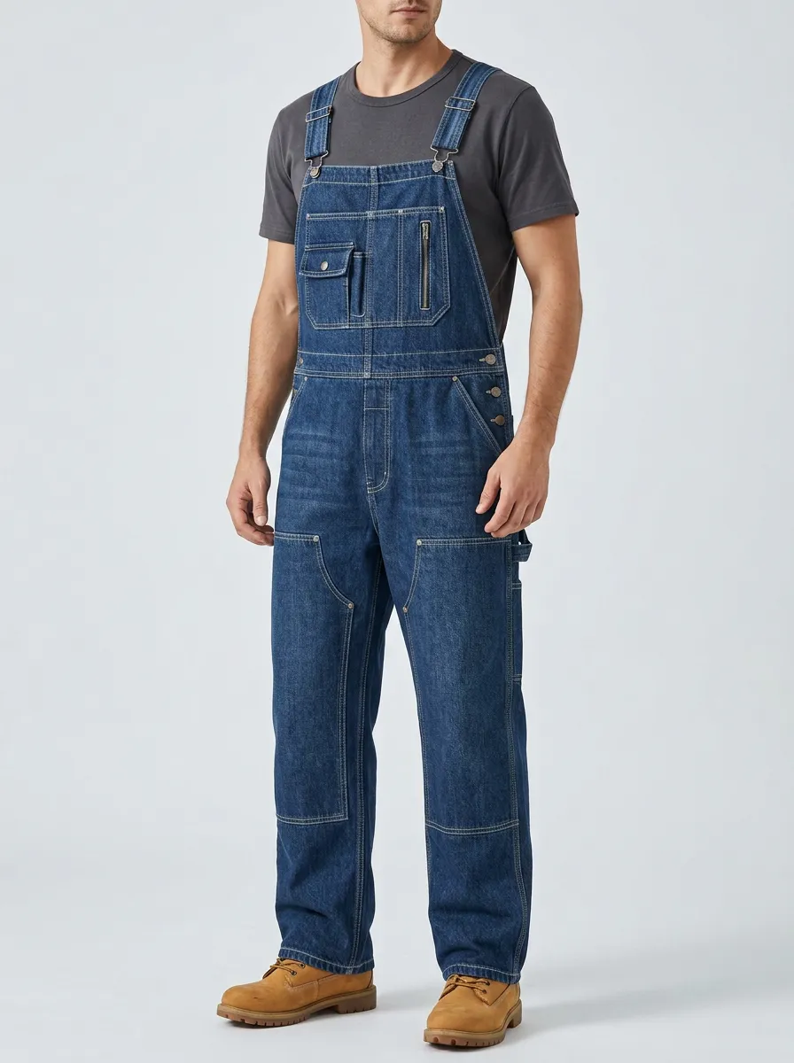 Men's Casual Workwear Vintage Denim Bib Overalls