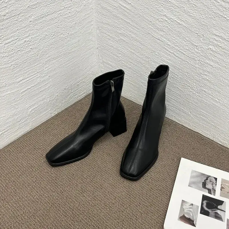 Leather Loafer Square-Toe Ankle Boots