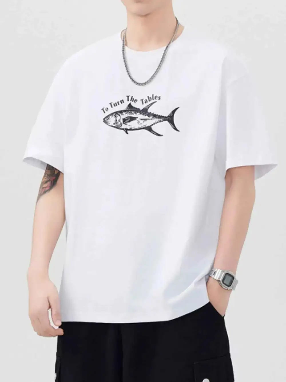 Fish Round Neck Short Sleeve T-Shirt