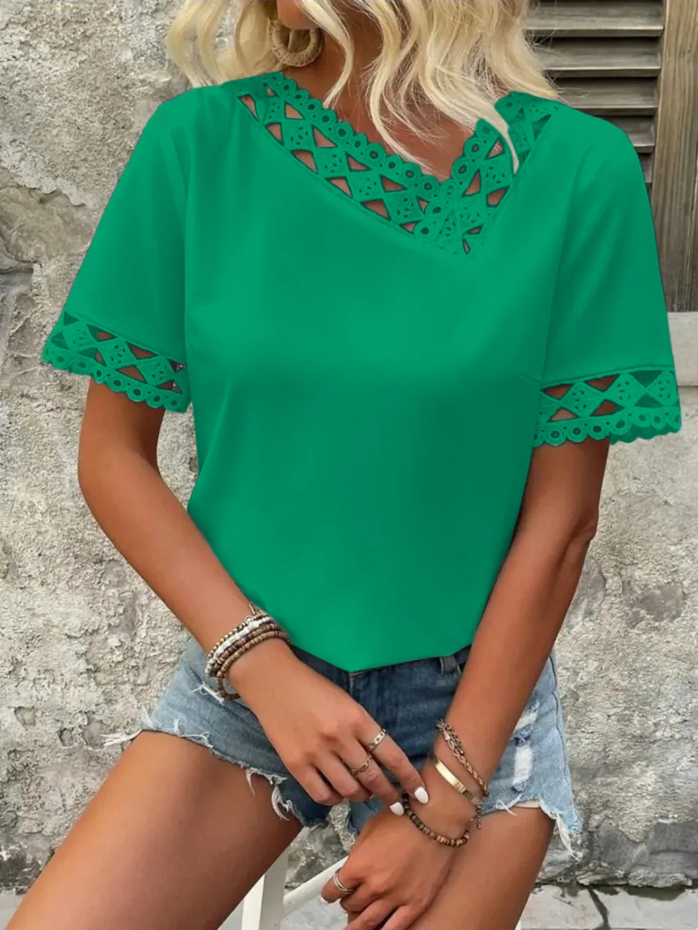 Elegant Lace Short Sleeve Top