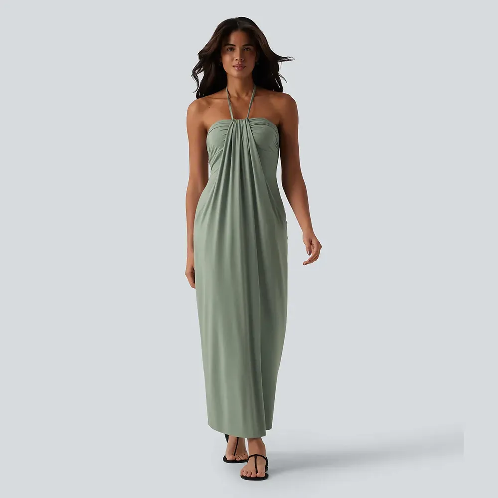Halter Tie Back Maxi Dress with Pockets