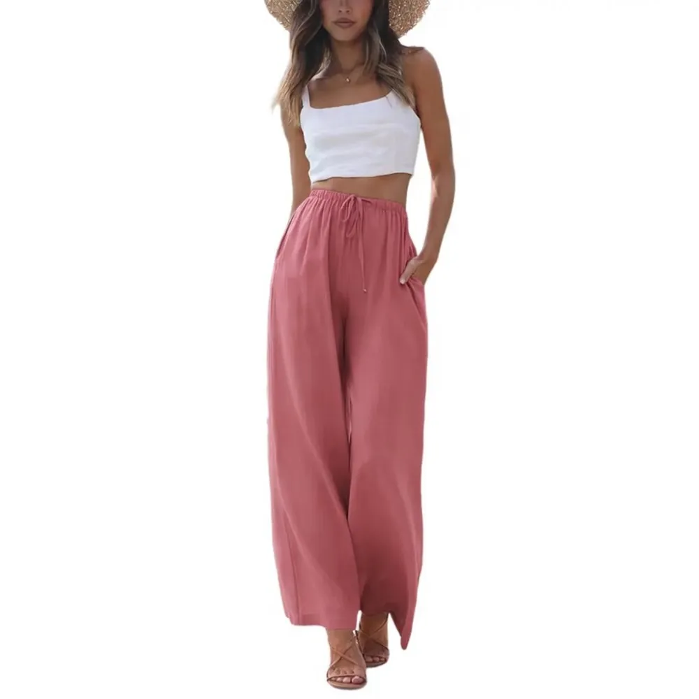 Women's Summer Cotton Linen Wide Leg Pants