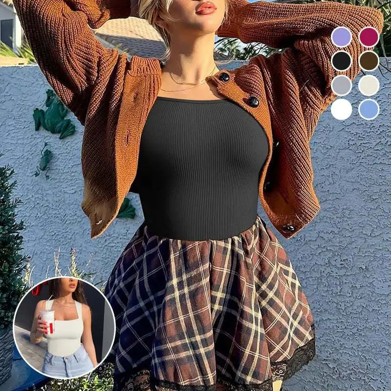 Bodysuits Stretchy Underwear Sexy Ribbed Square Neck Sleeveless Stretchy Tank Tops Bodysuits Soft Lady