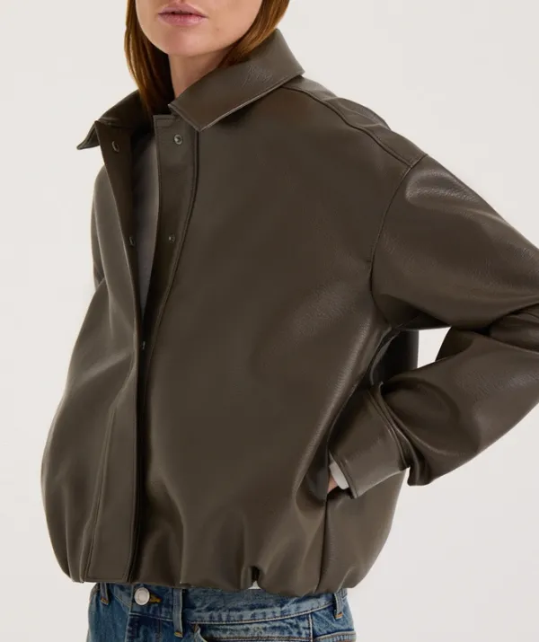 Khaki Cropped Faux Leather Jacket