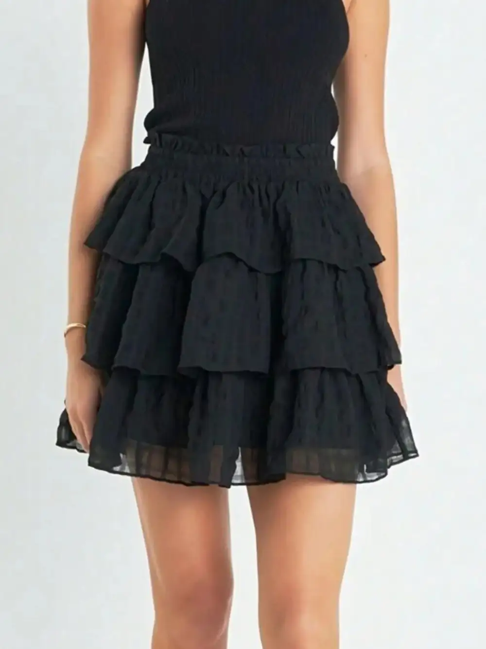 Smocked Waist Ruffle Layered Mini Skirt