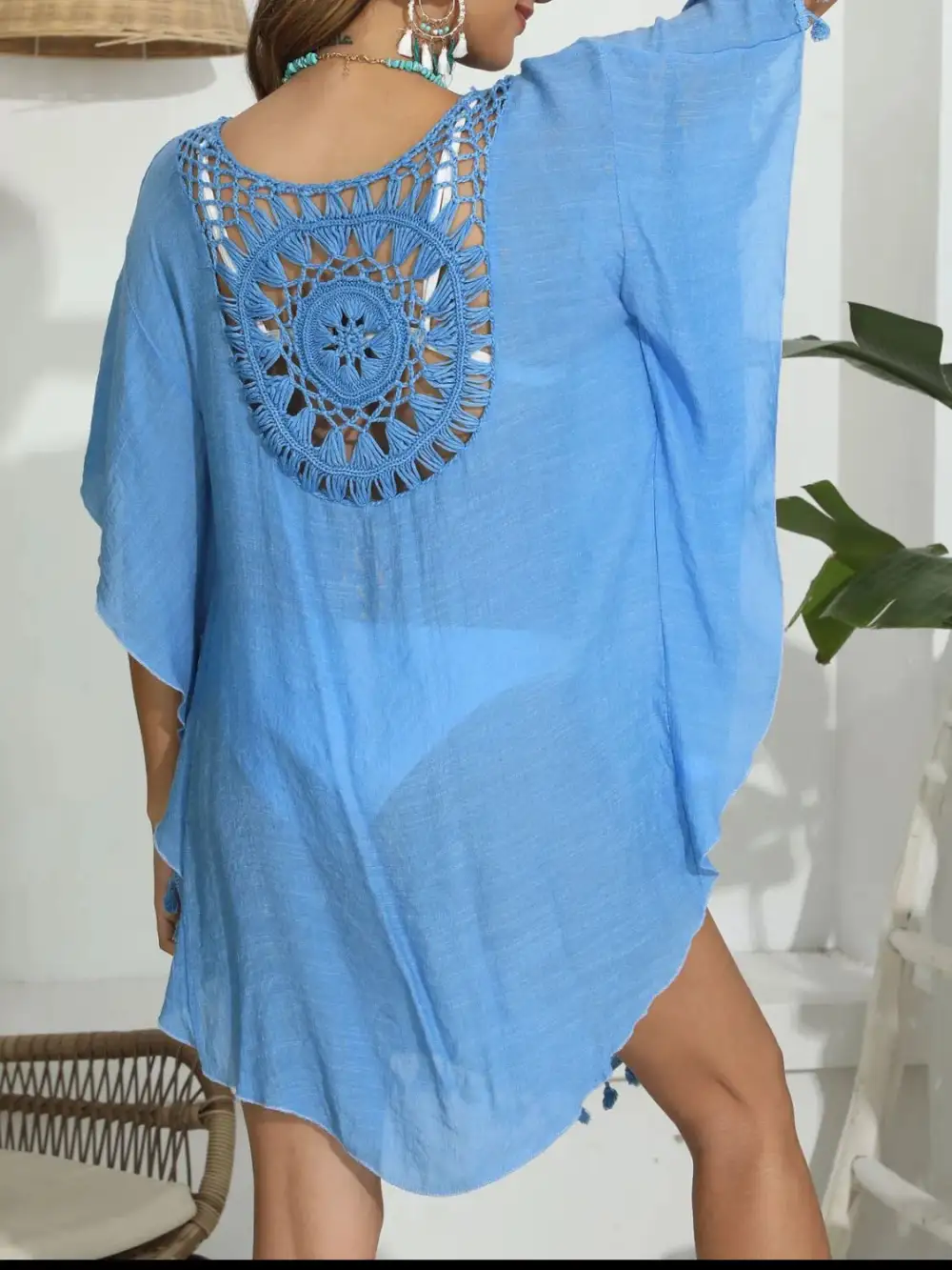 Tassel Crochet Round Neck Swim Cover Up