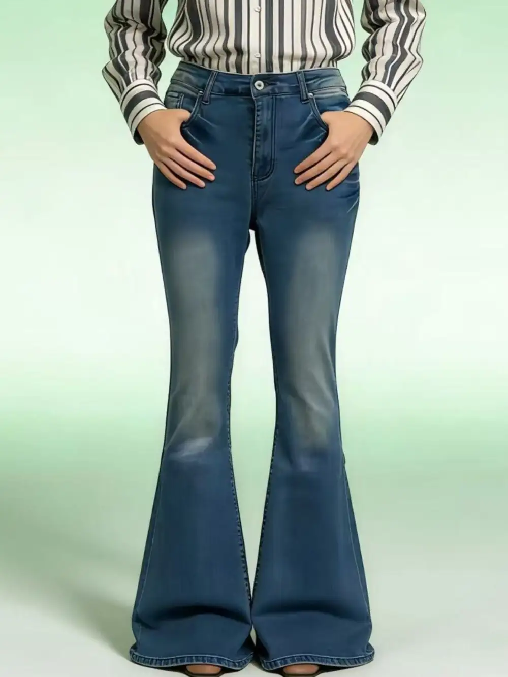 Smooth High Waist Flare Leg Denim Jeans