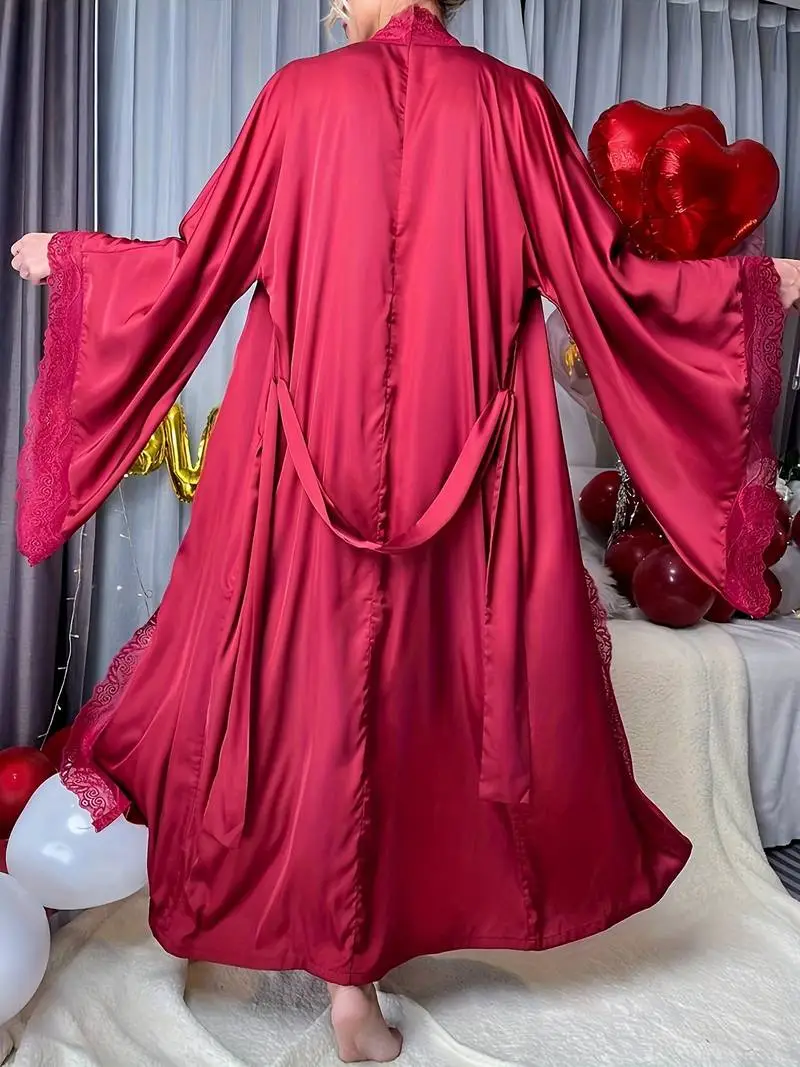 Embroidered Satin Lounge Robe