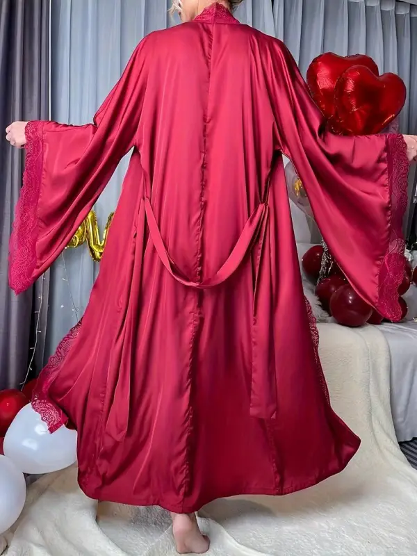 Embroidered Satin Lounge Robe