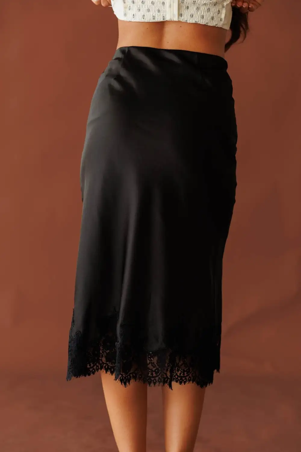 Satin Lace Midi Skirt