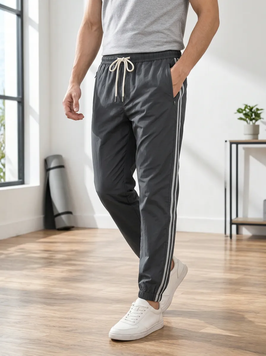 Men's Athletic Gym Training Side-Striped Printed Jogger Pants