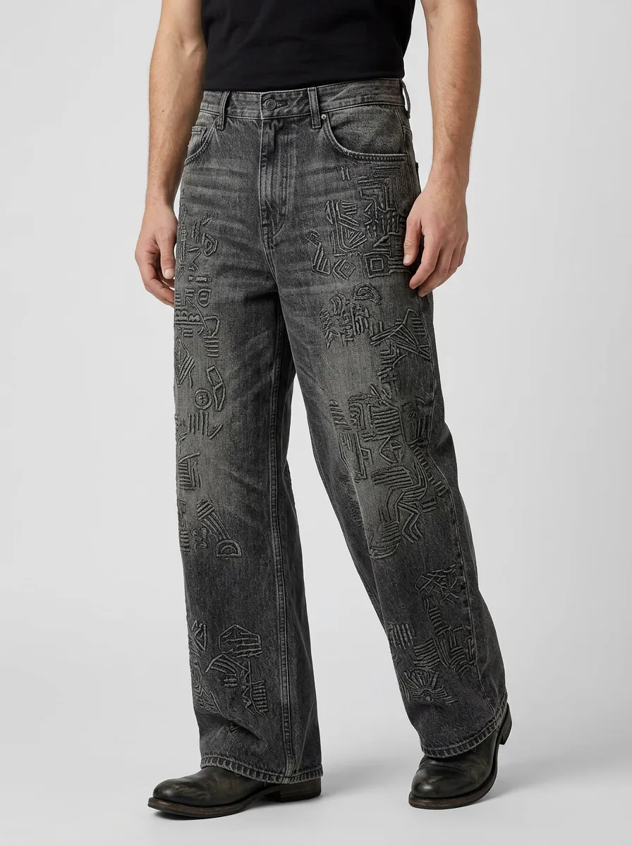 Men's Tribal Wide Leg Jeans