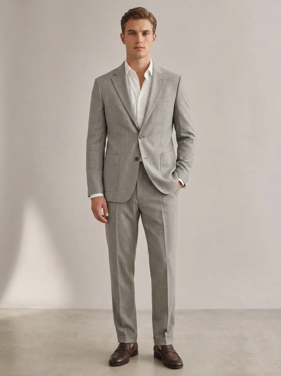 Men's Business Formal Light Grey Solid Tailored Suit